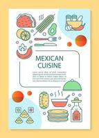 mexicaanse keuken brochure sjabloon lay-out. mexico traditioneel eten flyer, boekje, folder printontwerp met lineaire illustraties. vectorpaginalay-outs voor tijdschriften, jaarverslagen, reclameposters vector