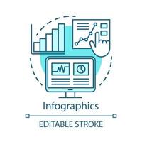 infographics turkoois concept icoon. kanaal voor seo idee dunne lijn illustratie. smm-statistieken, analyses. bewustmaking inhoud. data weergave. vector geïsoleerde overzichtstekening. bewerkbare streek