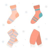 set wintersokken en sjaals. warme sokken en sjaals. winteraccessoires vector