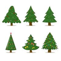 set kerstbomen met boombal en boomspeelgoed. platte vectorillustratie vector