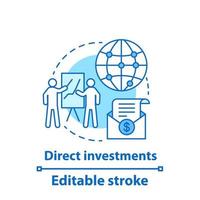 directe investeringen concept icoon. wereldwijde handel idee dunne lijn illustratie. oplossingen voor bedrijven. coachen. presentatie. vector geïsoleerde overzichtstekening. bewerkbare streek