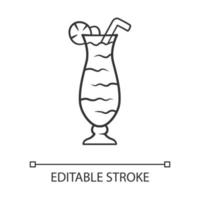 cocktail in orkaan glas lineaire pictogram. verfrissende alcoholische drank. tuimelaar met drank, citroen, stro. dunne lijn illustratie. contour symbool. vector geïsoleerde overzichtstekening. bewerkbare streek