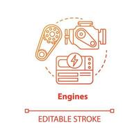 motoren rood concept icoon. stroombron idee dunne lijn illustratie. moderne motoren, mechanisme. innovatieve energiebron en techniek. vector geïsoleerde overzichtstekening. bewerkbare streek