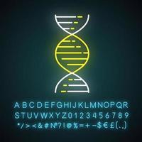 dna dubbele helix neonlicht icoon. deoxyribonucleïnezuur, nucleïnezuurstructuur. moleculaire biologie. genetische code. genetica. gloeiend bord met alfabet, cijfers en symbolen. vector geïsoleerde illustratie