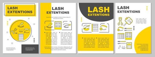 lash extension brochure sjabloon lay-out. valse wimpers gele flyer, boekje, folder printontwerp met lineaire illustraties. vectorpaginalay-outs voor tijdschriften, jaarverslagen, reclameposters vector