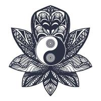 vintage yin en yang in lotus vector