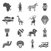 Afrika zwart witte pictogrammen instellen vector