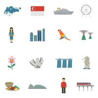 Singapore cultuur vlakke pictogrammen instellen vector