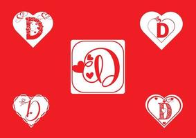 d-letterlogo met liefdespictogram, Valentijnsdag ontwerpsjabloon vector
