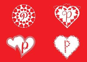 p brief logo met liefde icoon, Valentijnsdag ontwerpsjabloon vector