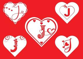 j letter logo met liefde icoon, Valentijnsdag ontwerpsjabloon vector