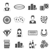 Casino zwart witte pictogrammen instellen vector