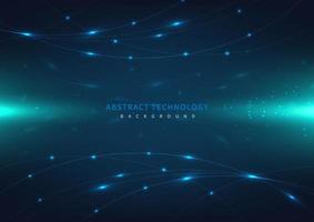 abstracte technologie futuristische digitale concept laser gebogen lijnenpatroon met verlichting gloeiende deeltjes op donkerblauwe achtergrond.