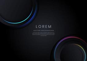 abstracte cirkel diepe dimensie op zwarte achtergrond met gloeiend kleurrijk neonlicht met kopie ruimte voor tekst. vector