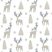 naadloze patroon van hand getrokken vector kerstboom, sneeuwvlok en herten. baby winter forest Scandinavische achtergrond afbeelding. schattige kinderen achtergrond. voor kinderen stof textiel