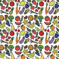 gekleurde naadloze patroon met groenten en fruit pictogrammen. vector voedsel pictogrammen