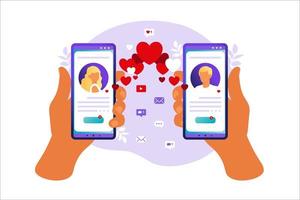 sociale netwerken, chatten, dating-app. vectorillustratie voor gebruikers van online dating-apps. vlakke afbeelding man en vrouw kennis in sociaal netwerk. vectorillustratie in flat. vector