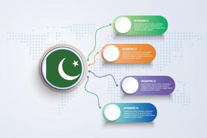 vlag van pakistan met infographic ontwerp geïsoleerd op punt wereldkaart vector