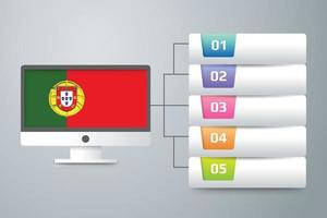 vlag van portugal met infographic ontwerp opnemen met computermonitor vector