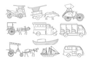 platte set van moderne en traditionele transportafbeeldingen vector