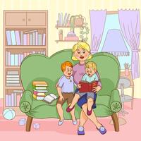 Familie lezen Cartoon afbeelding vector