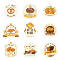 Broodbakkerij emblemen vlakke pictogrammen instellen vector