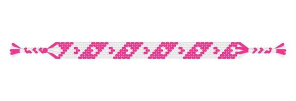 vector boho liefde handgemaakte hippie vriendschap armband van roze en witte draden.