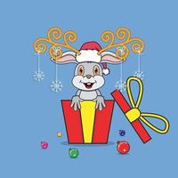 schattig konijn op cadeau met kerstman hoed. voor achtergrond, sjabloon, pictogram, banner, uitnodiging, wenskaart, inspiratieontwerp en flyer. vector