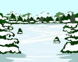 winterboslandschap met kerstbomen en weg vector