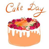 cake met rode bessen en de inscriptie cake day vector