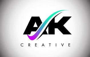 ak letter-logo met creatieve swoosh gebogen lijn en vet lettertype en levendige kleuren vector