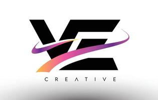 ve logo letterpictogram ontwerp. ve letters met kleurrijke creatieve swoosh-lijnen vector