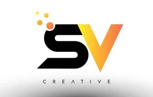 SV zwart oranje letter logo ontwerp. sv-pictogram met stippen en bubbels vector logo