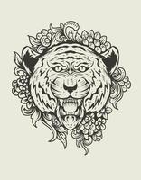 illustratie vector zwart-wit tijger hoofd met ornament