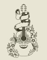 illustratie vector akoestische gitaar met bloem ornament
