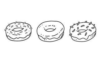een handgetekende illustratie van het zoete eten, de donut. een voedsel geïllustreerd in een overzicht. ongekleurde tekening van de dessertschaal voor decoratief elementontwerp. vector