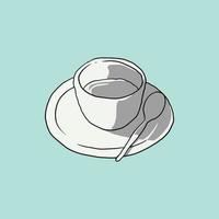 gekleurde doodle illustratie van een koffiekopje. een lege mok voor koffie of thee in een handgetekende vector. creatieve kunstafbeelding voor decoratieve elementen. vector