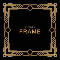 een eenvoudig vierkant frame met een ornament als rand. collectieset van het gouden omtrekframe op zwart voor het decoreren van ontwerp, kaart, uitnodiging, enz. vector