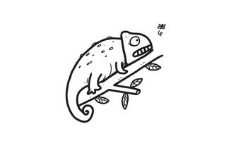 een kameleon op de takillustratie. kleurloze cartoon voor teken- en kleuractiviteiten. leuke activiteit voor de ontwikkeling en creativiteit van kinderen. object geïsoleerd op een witte achtergrond in vector design.