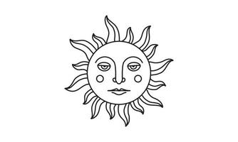Boheemse zon illustratie in vectorafbeelding. mystieke element in boho-stijl met gezicht. creatief element voor ontwerp, tatoeage, sticker, enz. een objectillustratie op een witte achtergrond. vector