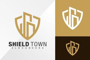 gouden schild stad logo ontwerp vector illustratie sjabloon