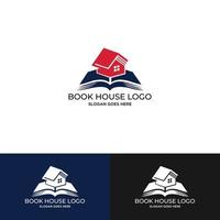logo ontwerp het huis in combinatie met boeken symboliseert de bibliotheek. u kunt het gebruiken voor uw huis- of bibliotheeklogo of leeshoek of iets anders. vector