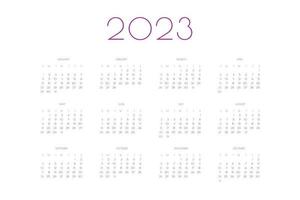 2023 kalender persoonlijke planner dagboeksjabloon in klassieke strikte stijl. maandelijkse kalender individueel schema minimalisme ingetogen ontwerp voor zakelijke notebook. week begint op zondag vector