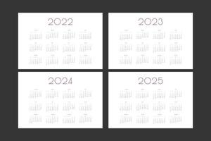 2022 2023 2024 2025 individuele kalendersjabloon in minimalistische trendy stijl. week begint op zondag vector