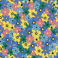 jaren 2000 bloemen naadloos patroon. y2k patroon. y2k achtergrond. naadloos patroon in modieus retro jaren 2000 stijl. naadloos patroon in groente, blauw, roze, geel en groen kleuren vector