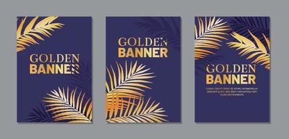 verzameling blauwe posters met gouden palmen vector