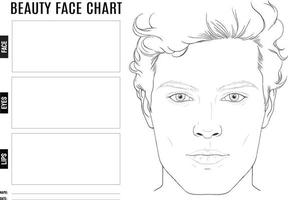 schoonheidsgezichtskaart voor make-up met handgetekend mannengezicht vector