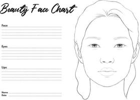schoonheidsgezichtskaart voor make-up met handgetekend vrouwengezicht