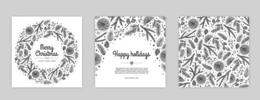 merry christmas artistieke sjablonen. zakelijke vakantiekaarten en uitnodigingen. bloemen frames en achtergronden ontwerp. vector