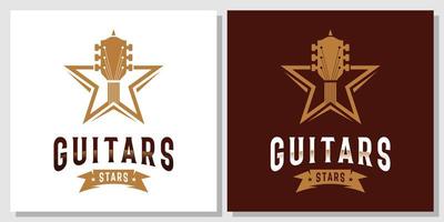 gitaarmuziek ster westerse akoestische bas logo-ontwerpinspiratie met lay-outsjabloon visitekaartje vector